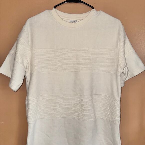 ZARA Men's Short Sleeve Knit Ribbed Tee T-Shirt White Size Small - Picture 6 of 8